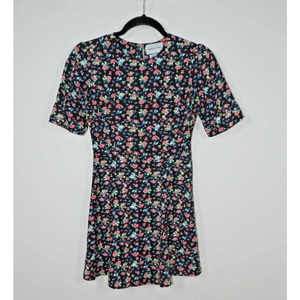 Valencia &‎ Vine Dress Size X-Small Black Floral Amanda Mini Short Sleeve